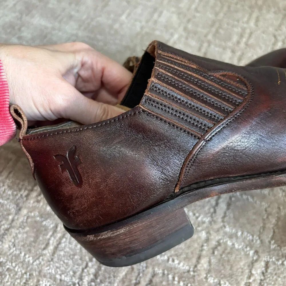 Frye Billy Shootie Leather Ankle Boots Womens 7.5B Brown Western Cowboy Festival